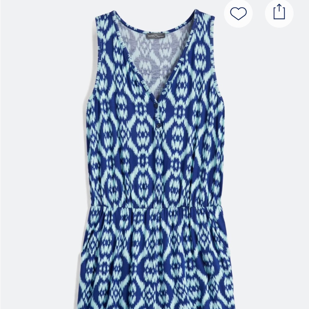 Blue patterned sleeveless romper